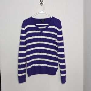 Ralph Lauren Purple Stripe Knit Sweater XL